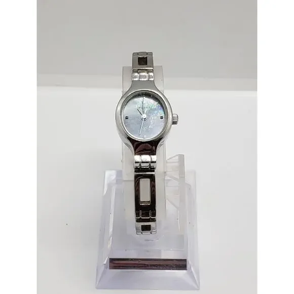 Women's Timex watch Iridescent blue face. Silver bracelet band